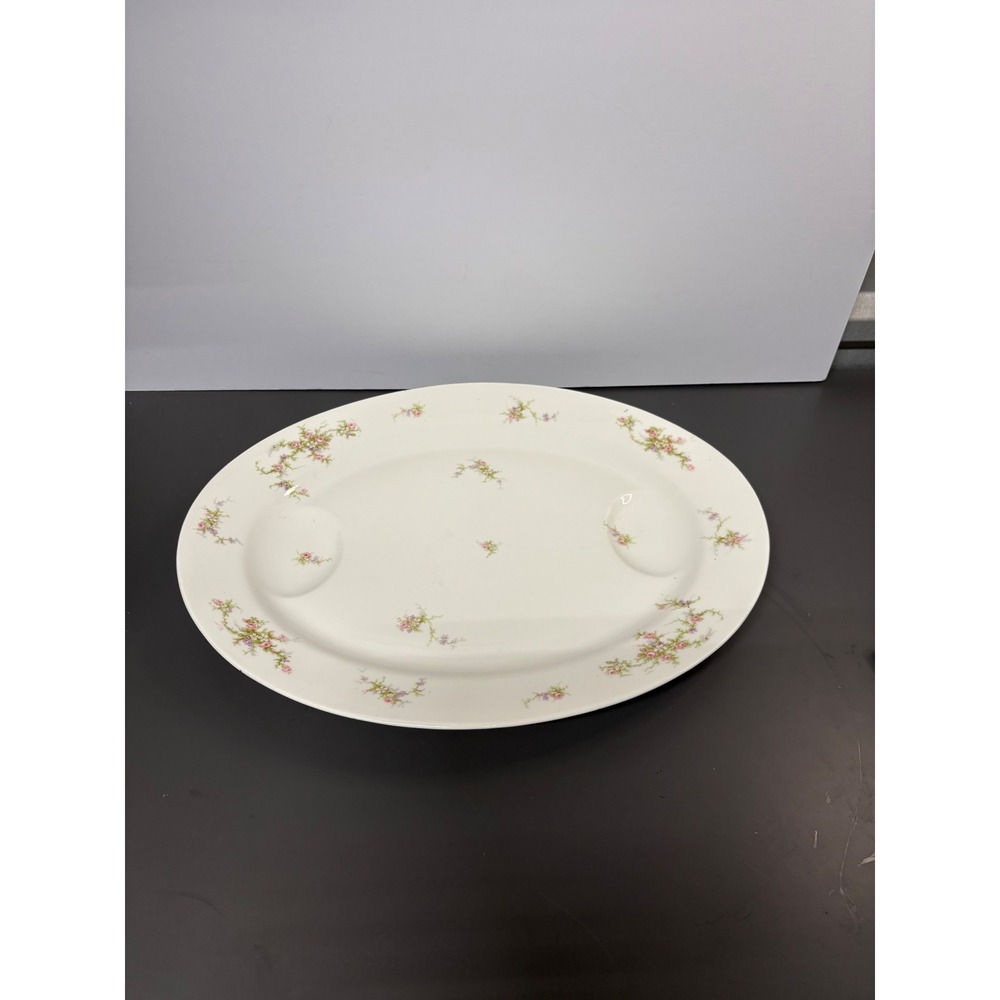 Antique Haviland Limoges France Oval Serving Platter Pink Floral 18.5 Inch